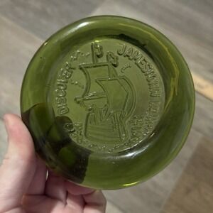 Vintage 1981 Green Handblown Glass Paperweight Commemorating Jamestown WV